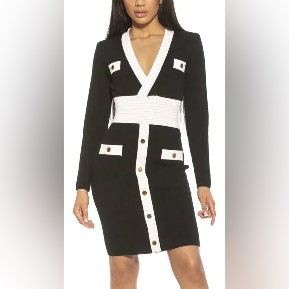 Alexia Admor Black and White Knit Size Medium Midi Dress